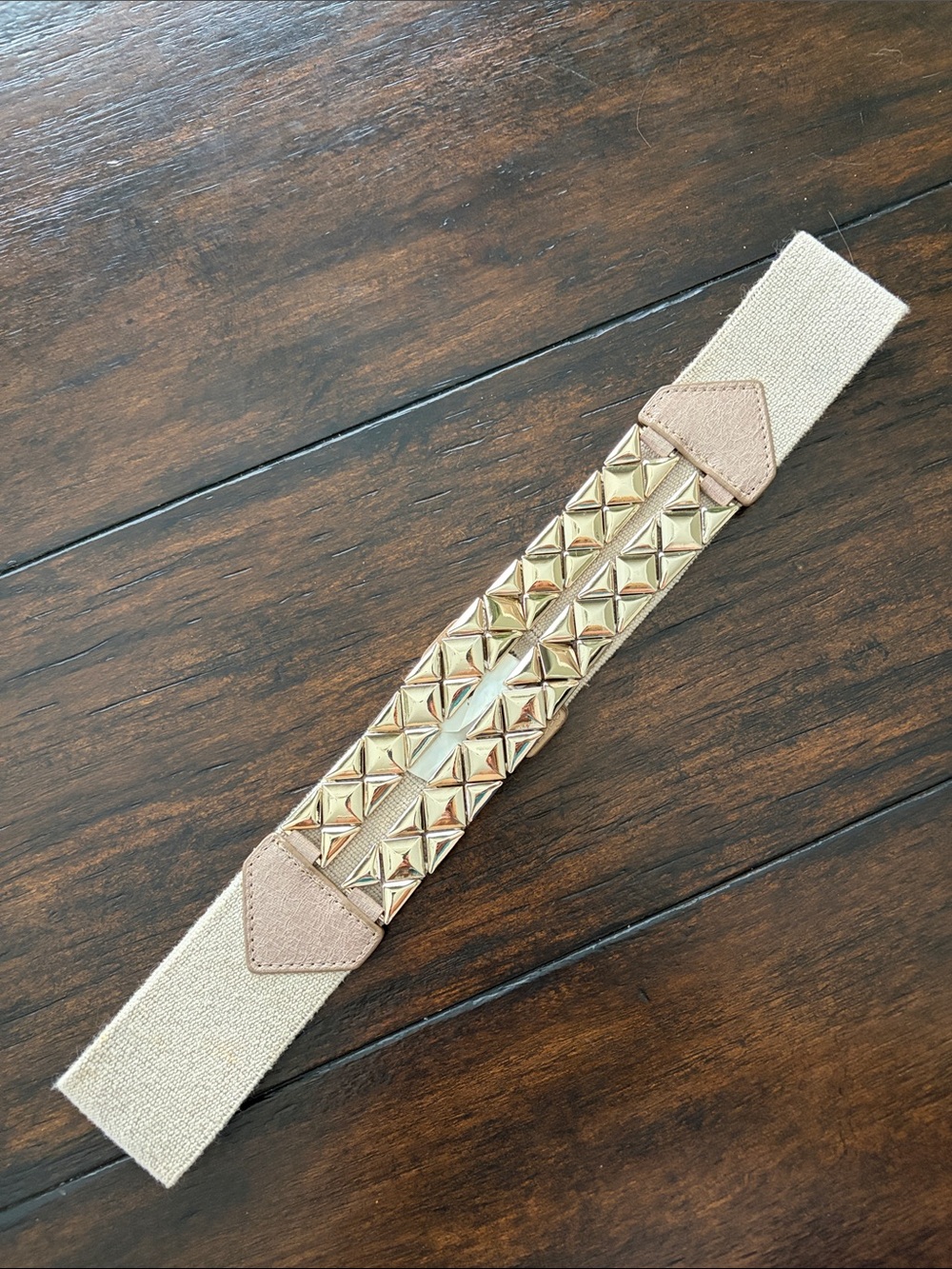 Express Gold Pyramid Stud Elastic Belt in Beige